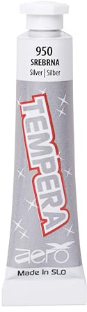 AERO Tempera Einzelfarben, 12 Tuben á 7,5ml, ungiftig, leuchtende und intensive Farben, hochpigmentiert, mit Wasser vermalbar, geeignet für zahlreiche Maltechniken, Silber
