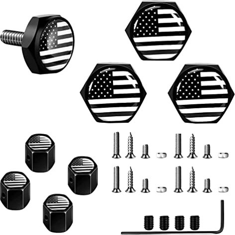 VICASKY 1satz American Flag Nummernschild Schrauben Set Aus Edelstahl Autokennzeichen Befestigung Mit Schrauben Und Diebstahlschutz Kappen Für Autos Und Motorräder Langlebig Und