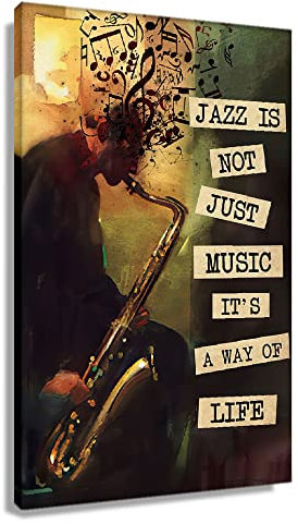 Jazz Wandkunst, Musikposter, modernes Kunstwerk, gerahmt, Motiv: Musik ist das Leben, Wanddekoration, Bilder im Vintage-Stil, Leinwanddruck, Musikinstrument, Poster gerahmt (40,6 x 61 cm)