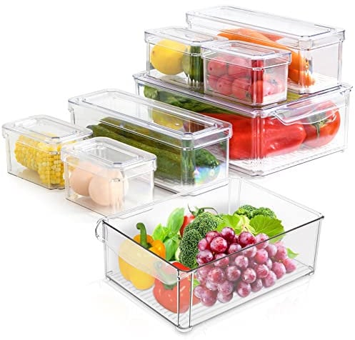 TWBEST Kühlschrank Organizer 8 Set,Kühlschrank-Organizer Mit Griff für Küche-Mit Deckel,Behälter für Kühlschrank Aufbewahrungsbox Haus Organizer,Speisekammer,Schränke,Regale-BPA Frei