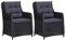 Hommdiy 2X Gartenstuhl mit Polster Poly Rattan Gartensessel Sessel Stuhl Stühle Schwarz + Dunkelgrau (Auflagen)