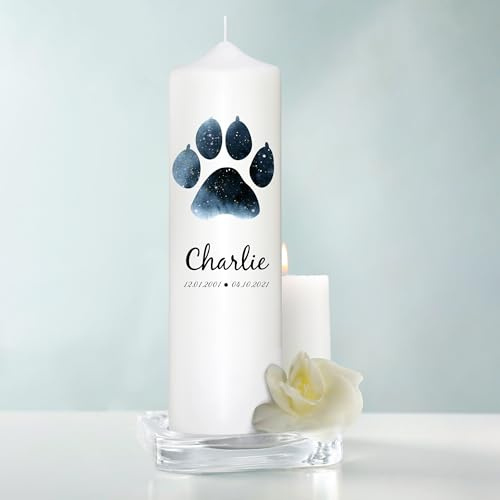 Trauerkerze für Tiere Hund Pfote personalisiert mit Namen und Datum Kerze Katze Trauer, Trauerkerze 25x7 cm