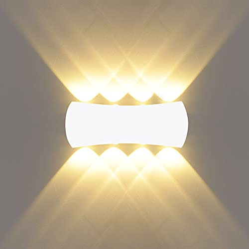 KAWELL 8W Modern Wandlampe LED Wandleuchte Up Down Aluminium Wandbeleuchtung Innen Außen Wasserdicht IP65 für Schlafzimmer Badezimmer Treppen Veranda Flur Korridor Wohnzimmer, Weiß 3000K