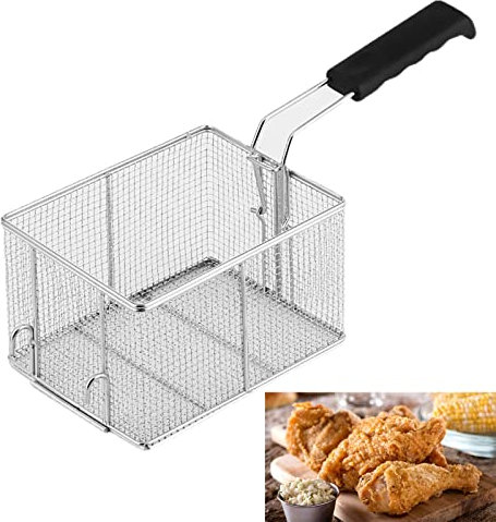 ZYLEDW Cesta para Freidora de Acero Inoxidable, Cesta para Freír, Cesta para Presentación de Alimentos, Forma Cuadrada, Acero Inoxidable con Asa, Ideal para Patatas Fritas, Camarones, Aros de Cebolla