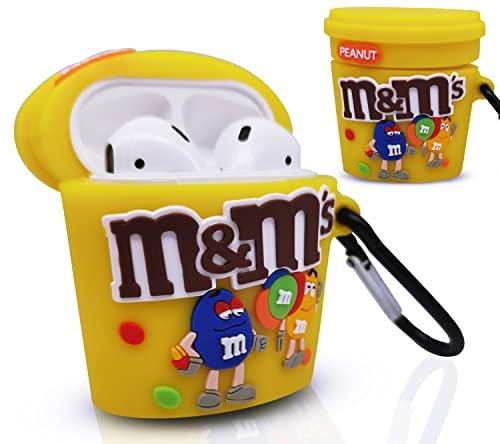 SHAMO Airpods1&2 - Custodia protettiva in silicone per AirPods 1&2, design cartone animato M&M, protezione per AirPods, design elegante