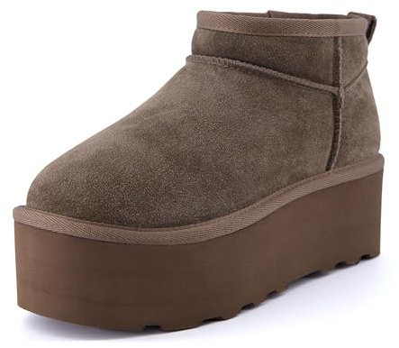 CUSHIONAIRE Damen Hippy Plateaustiefelette aus echtem Wildleder + Memory Foam, Taupe, 39 EU