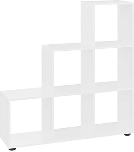 vidaXL Treppenregal, Bücherregal mit 6 Fächern, Raumtrenner Regal für Büro Wohnzimmer, Stufenregal Raumteiler, Modern, Hochglanz-Weiß Holzwerkstoff