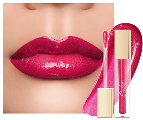 Oulac Lipgloss Glänzend - Flüssiger Lippenstift 3D Glanz Finish Feuchtigkeit Lipgloss Durchsichtig Glitzer mit Rosendamascena Blütenextrakt, Lippenpflege für Trockene Lippen, 4.5ml, Cherry Sexy (C13)
