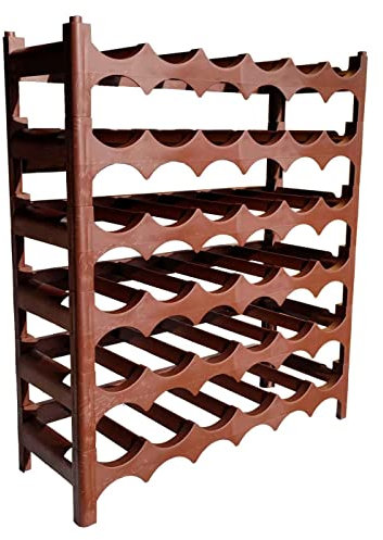 AC - Botellero apilable - Capacidad de 36 Botellas – 6 Niveles – Fabricación en plástico – Ideal para Botellas de Vino, champán, estantería – 60 x 69 x 23 cm – Color Marrón
