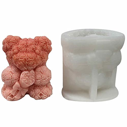 Rosenbär-Silikonform für Kerzen, Valentinstag-Design, Blumenstrauß, Schleife, Bär, Eisform für Whiskey, Cocktails, Kaffee, Milch, Saft