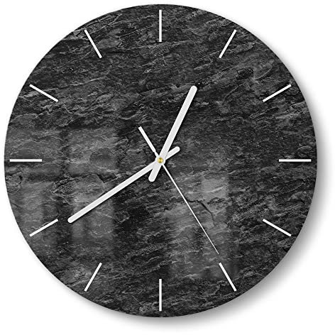 DEQORI Glasuhr | rund Ø 30 cm | Motiv Dunkle Steinstruktur | ausgefallene leise Design Uhr aus Glas | Wanduhr für Wohnzimmer & Küche | Moderne Hingucker Uhr für die Wand