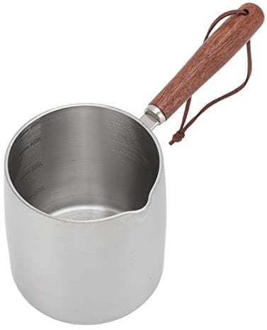 450ml Stainless Steel Butter Warmer, Coffee Warmer Milk Warmer Turkish Coffee Pot with Wooden Handle Milk Pot Small Saucepan for Coffee Milk Butter Sugar