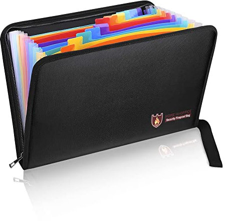 Porte-documents ignifuge et résistant à l'eau - Format A4 - 12 poches - Résistant au feu - Étanche - Sans danger - Revêtement en silicone - Pochette de classement portable pour documents juridiques