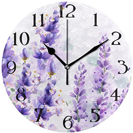 FJAUOQ Orologio da parete viola lavanda 9,5 in orologi silenziosi senza ticchettio rotondo orologio da bagno batteria