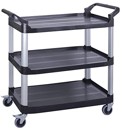 BLV servierwagen schwar mit Rollen,rollwagen mit 3 böden Es Wird für den Transport von Lebensmitteln, Geschirr und Alkohol in Restaurants und für die Hotelhygiene verwendet (97H×104B×51T(250kg))