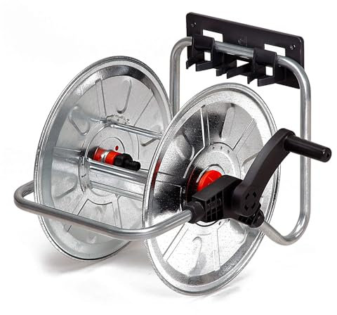 Giordanoshop Avvolgitubo Manuale da Muro Portatile 50 mt Tubo Ø1/2” in Acciaio Zincato Grigio Agrati