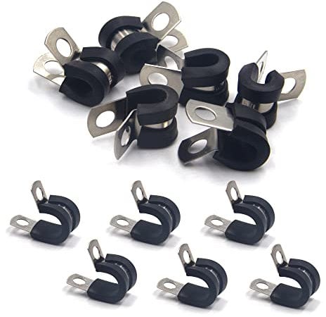 BESTYCHAO 12 clips P forrados de goma, abrazaderas de tubo de 6 mm, clips de manguera de acero inoxidable, clips P para manguera, cable, alambre, montaje de tubería