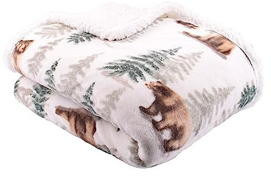 Dreams & Drapes - Couvre-lit Ours des Bois (150 x 20 cm) - Parure de lit en Polaire Super Douce - Housse de Couette Animal de la forêt - Couverture Ours Marron Grizzly