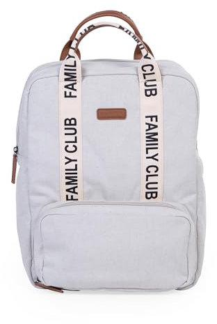 CHILDHOME, Wickelrucksack Family Bag Club, Großes Fassungsvermögen, Multifunktional, Wickelunterlage inbegriffen, 11 Fächer, Isotherm Taschen,Trolley-Koffer Durchgang,Kinderwagenbefestigung,20,5L,Ecru