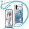 TUUTPU Handyband für Huawei P30 Pro Hülle mit Band, Glitzer Treibsand Handyhülle mit Kordel zum Umhängen Transparent Stoßfest Schutzhülle mit Kette Schnur, Quicksand Necklace Case in Blau