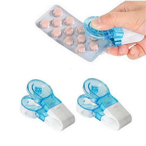 Camiraft 2PCS Pilulier portable,Distributeur de pilules portable,Boîte de rangement,Distributeur de médicament Sans contact,Outil de retrait de médicament facile à emporter,Décapsuleur portable léger