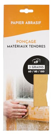 COGEX - Papier abrasif, papier à poncer - Papier abrasif peinture - Pour ponçage de matériaux tendres - 9 feuilles - Dimensions: 280 x 95mm - 3 grains 60/80/100 - Pour peinture, enduits, bois tendre