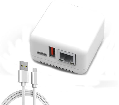 USB 2.0 Netzwerkdruckserver, USB-Druckserver, 5 V, LAN, kompakter Druckfreigabeserver, kabelloser Druckserver für Windows XP für Android für Linux 3.4 (weiß) (US-Stecker)