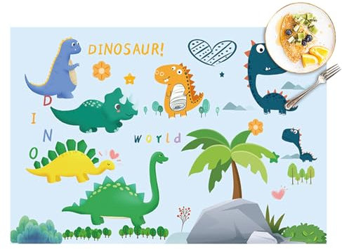 LdawyDE Tischsets Abwaschbar Kinder, 60 X 40 cm Frühstücksunterlage Kinder Schule Dinos Druck Stoff Platzsets Kinder, Weich und leicht zu Falten, Leicht, Kompakt und Einfach zu Tragbar
