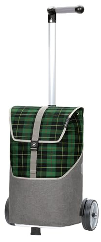 ANDERSEN Einkaufstrolley - Shopper Gese grün | mit ergonischem 3-Wege-Griff, höhenverstellbar, aus Alu, bis 40 kg - Tasche mit Kordelzug, Fronttasche, Reflektoren, 46 L
