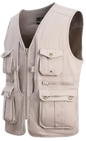 MeiLayM Herren Outdoor Weste Anglerweste mit Vielen Taschen Freizeit Jagd Herrenwesten Sommer Camping Multifunktionsweste Schnelltrocknend Ärmellos Jacke Fotografie Hundesport Weste Beige,M