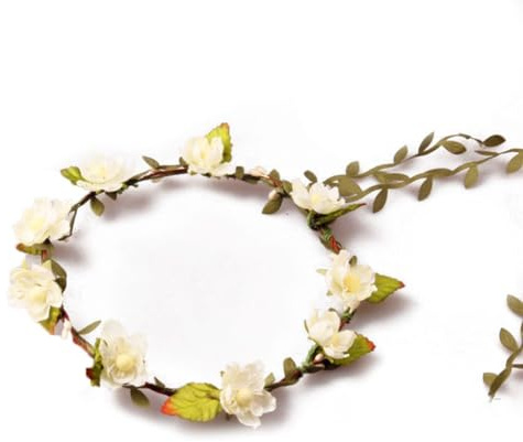 Rockreyoa Blumenkranz Verstellbar Damen Haarband Blumen Haare Blumenkrone Boho Stirnband Kopfschmuck mit grünem Blattband für Frauen Hochzeit Party Festival Zeremonie Fotografie-Requisiten Creme