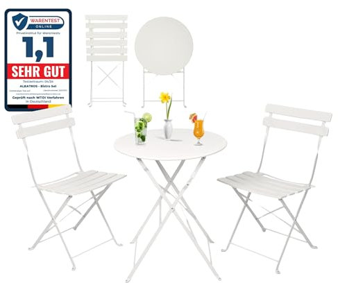 Albatros Bistroset 3-teilig Weiss – Bistrotisch mit 2 Stühlen – klappbare Stühle und Tisch aus robustem Metall – optimal als Balkonmöbel Set oder Gartenmöbel in modernem Design