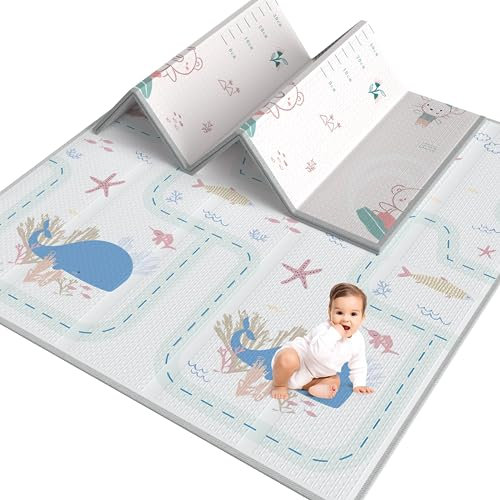 Uanlauo Spielmatte Baby Faltbar, 200 x 180 x 1.5cm Wale Krabbeldecke für Baby, Krabbelmatte Baby Schadstofffrei, Spielmatte Kinder Spieldecke Randverstärkungsmatte
