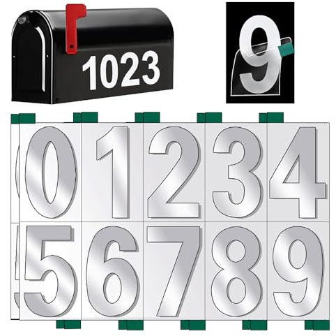 Yesallwas 20 Pcs 3 Inch Mailbox Numbers for Outside, 0-9 Number Mailbox Stickers, Self Adhesive Vinyl Reflective Numbers for Mailbox, Door, Signs, Cars with Sticky Tabs for Easy Backing Peeling