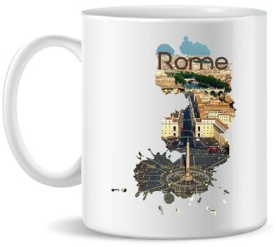 Forsca Mighty Rome Series Theme Viva Italia Keramiktasse für Tee und Kaffee, 330ml, Magic White Pink Black 330ml