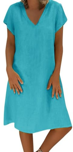 KOG Warehouse Deal Sommerkleider Damen Sommerkleid 2024 Boho Kleid Leinenkleid Frauen Elegant Oberteil Boho Kleidung Langes Frauen Boho-Kleid Baumwolle Brautmutterkleider Prime Blau 3XL