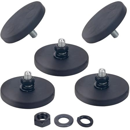 5 Stück Gummiert Magnete Mit 10kg Haftkraft, 43mm Starker Halt, M6 Außengewinde, Schraubbar, Mit Loch und Gewinde