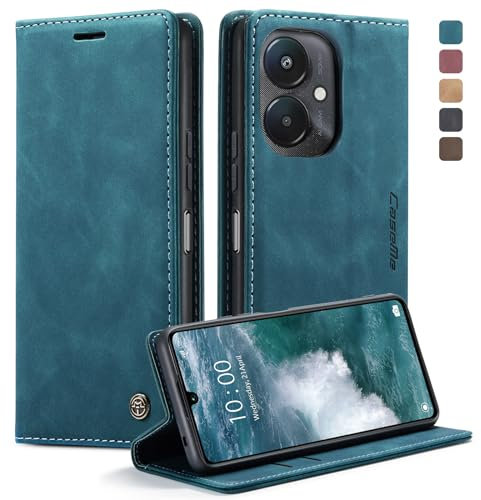 KZB Handyhülle für Xiaomi Redmi 13C Hülle Premium Lederhülle Klappbar Flip Case Tasche Magnet Kartenfach Standfunktion Klapphülle Schutzhülle für Redmi 13C - Blaugrün
