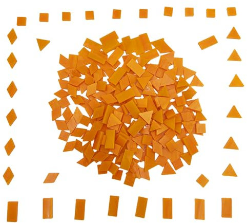Glasmosaikfliesen, 4 Formen, quadratisch, Diamant, Dreieck, Rechteck, 220 Stück, Buntglas-Mosaikstücke für handgefertigte Kunst, Handwerk und Heimdekoration (Orange)