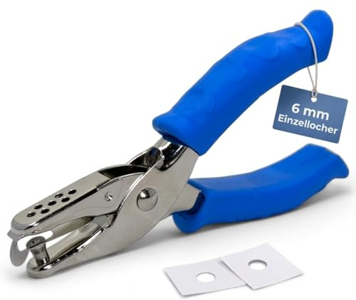 MIJOMA Lochzange 6 mm – saubere Rundlöcher für Papier, Fotos und Karten – Metallstanze mit rutschfesten Griffen und Auffangfach für kreative Projekte