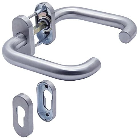 APECS Maniglia ovale in acciaio inox per porta di casa e porte interne con rosetta per chiavi, cilindro profilato, modello U H-0903+PZ