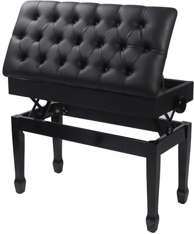 REDCAMP Adjustable Piano Bench with Storage, Wooden Duet Piano Stool with PU Leather Cushion,Seat Keyboard Seat Dressing Table Stool for Kids Adults,Black