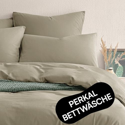 Seralino Bio Perkal Bettwäsche 135x200 Beige Taupe| Bettwäsche Perkal 135x200 inkl. Kopfkissenbezug 80x80| weiche Bettwäsche Stonewashed 135 x 200| mit Reißverschluss| Bettwäsche Bio Baumwolle