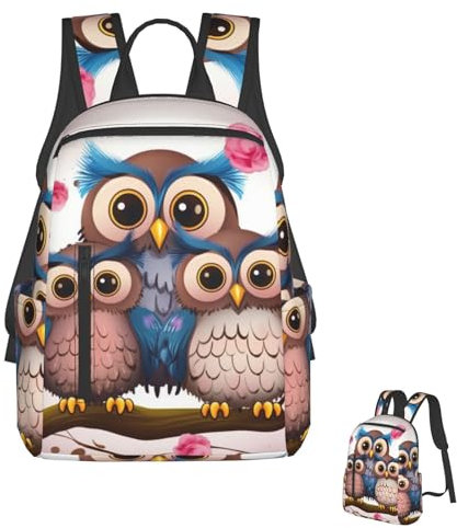 OUSIKA Modischer Rucksack, lässig, Reisen, Tagesrucksack, leicht, Laptoptasche, niedliche Eulen, Laptop-Rucksäcke für Damen und Herren, Schwarz , One size