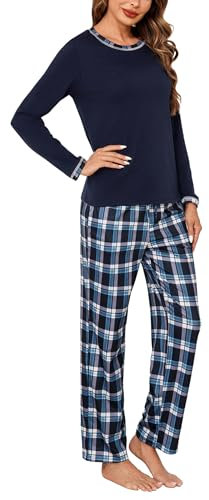 Uniexcosm Pigiama Donna Lungo Cotone Pigiama Leggero Donna Cotone Pigiami Due Pezzi da Donna Pigiama Donna Lungo Invernale NBBL M