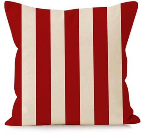 Kissenbezug 40X40 Roter Streifen Kissenhülle Leinen Kissenbezüge Sofakissen Dekokissen Deko Kissenhüllen Wohnzimmer,Outdoor Kissen Mit Reißverschluss
