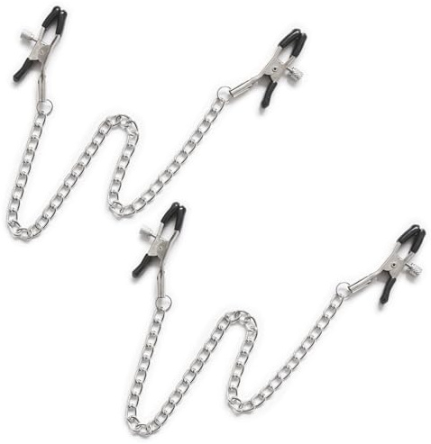 2 Paar Nippelklemmen Brustwarzen Edelstahl mit Kette,Nippelklemmen Brustwarzen Sex Extrem Männer,Bruststimulatoren Für Frauen und Männer,Nippel Sexspielzeug Frau,BDSMs Spielzeug Hart (A)