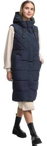 MARIKOO Damen Winterweste (XS-3XL) - Steppweste, lang, teils mit Magnetverschluss, verstellbare Kapuze, Warme Weste Frauen - N018