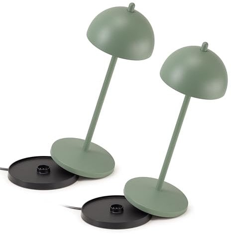 LA VILLE LUMIÈRE LVL Kit da 2 X EvaG Lampada da Tavolo Ricaricabile Senza Fili - Lampada LED Touch Dimmerabile da Interno/Esterno IP65 - Temp. Luce da 2200 a 3000K, Lunga Durata, Alluminio, Salvia
