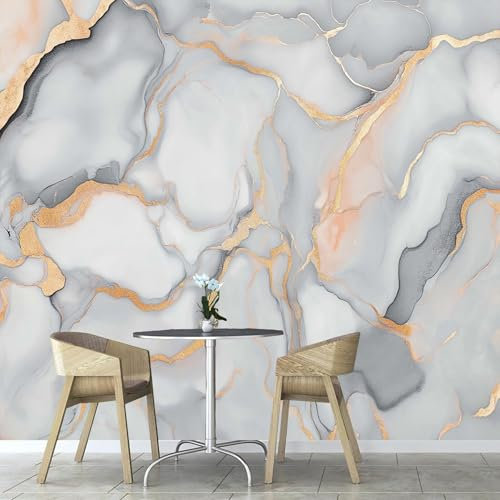 Fototapete Grauer Marmor 450×315cm,Foto Tapete Schlafzimmer Wohnzimmer Moderne Goldene Linien Wandtapete Bildtapete 3d Effekt Wand Dekoration